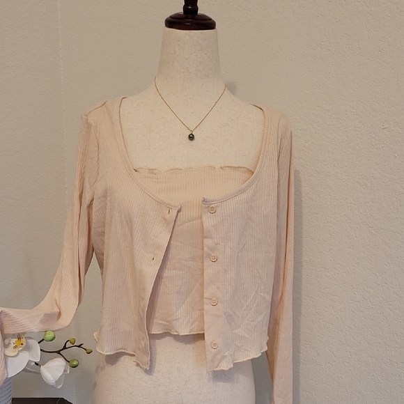 bp Tops - BP Cream Button Crop with Tank